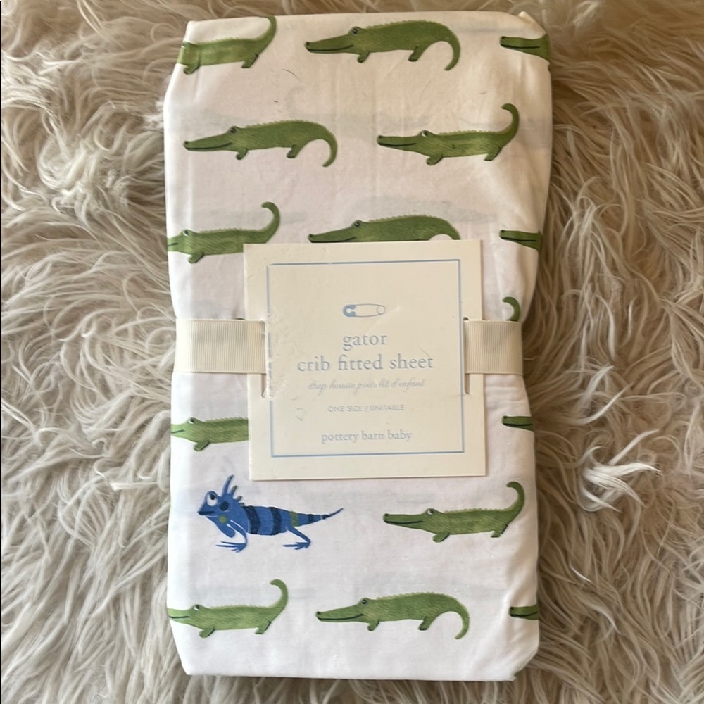 NEW! Alligator Pottery Barn Baby Gator Crib Fitted Sheet organic cotton oeko-tek